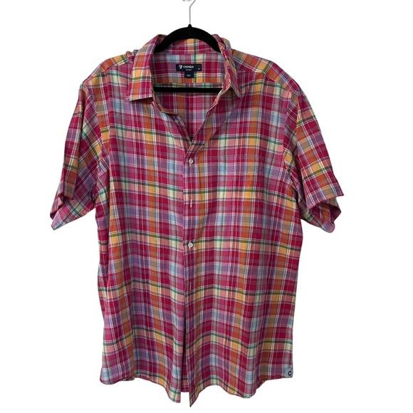 Cremieux Classics Men’s Short Sleeve Pink & Orange Plaid Button Up Sz XL GUC - Picture 1 of 8